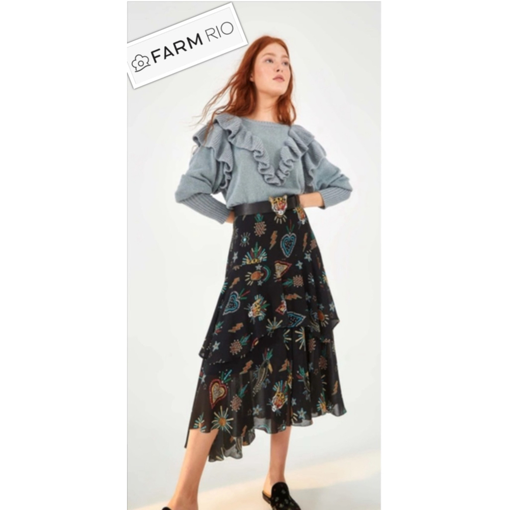NEW FARM RIO Women’s Medium
Farm Festa Viscose Tiered Midi Skirt In Multi